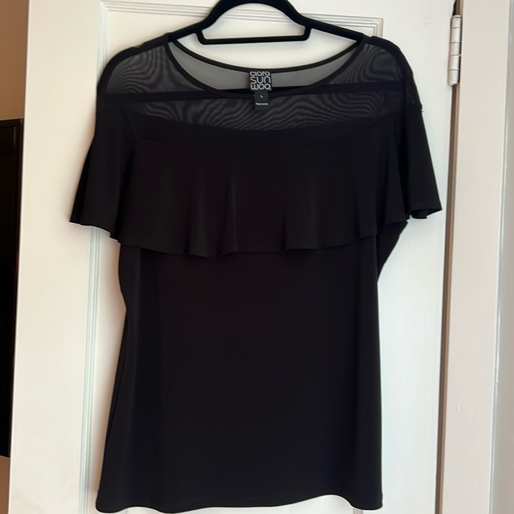 Clara sun woo black top size large sleeveless with mesh ballet style neck